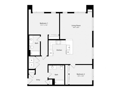 a floor plan of a 1 bedroom floor plan